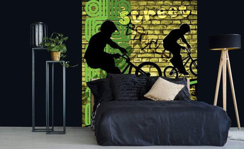 Dimex Bicycle Green Wall Mural 225x250cm 3 Panels Ambiance | Yourdecoration.com