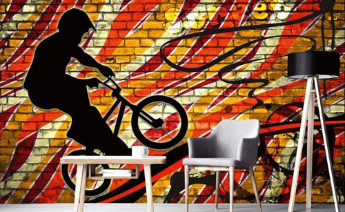 Dimex Bicycle Red Wall Mural 375x250cm 5 Panels Ambiance | Yourdecoration.com