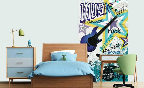 Dimex Blue Guitar Wall Mural 150x250cm 2 Panels Ambiance | Yourdecoration.com