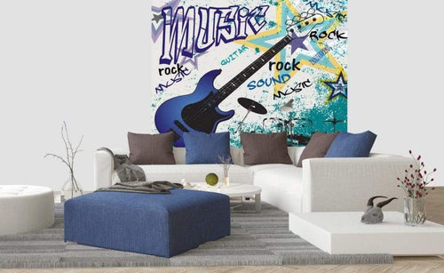 Dimex Blue Guitar Wall Mural 225x250cm 3 Panels Ambiance | Yourdecoration.com
