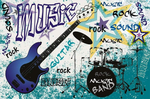 Dimex Blue Guitar Wall Mural 375x250cm 5 Panels | Yourdecoration.com