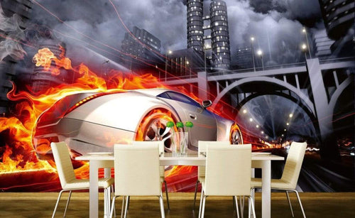 Dimex Car in Flames Wall Mural 375x250cm 5 Panels Ambiance | Yourdecoration.com