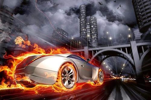 Dimex Car in Flames Wall Mural 375x250cm 5 Panels | Yourdecoration.com