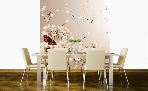 Dimex Dandelions and Butterfly Wall Mural 225x250cm 3 Panels Ambiance | Yourdecoration.com