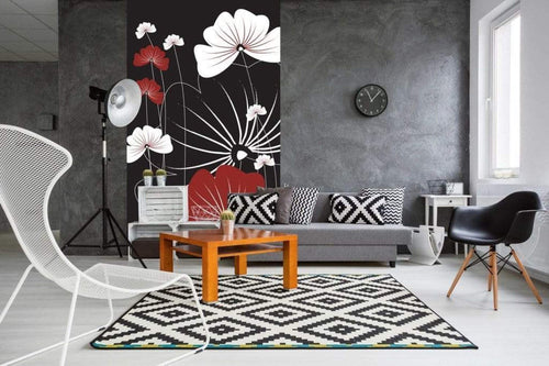 Dimex Flowers on Black Wall Mural 150x250cm 2 Panels Ambiance | Yourdecoration.com