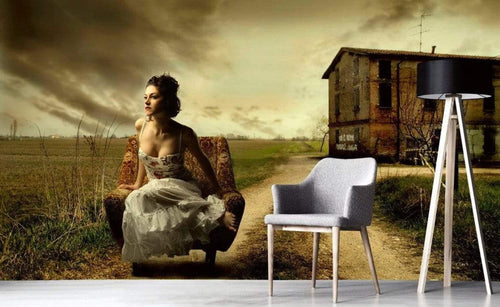 Dimex Girl on Armchair Wall Mural 375x250cm 5 Panels Ambiance | Yourdecoration.com