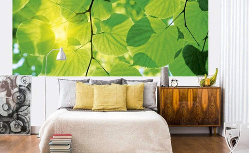 Dimex Green Leaves Wall Mural 375x150cm 5 Panels Ambiance | Yourdecoration.com