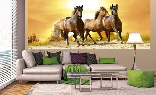 Dimex Horses in Sunset Wall Mural 375x150cm 5 Panels Ambiance | Yourdecoration.com