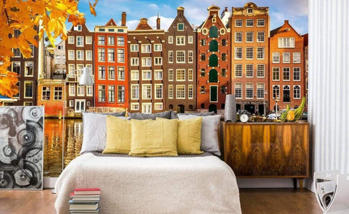 Dimex Houses in Amsterdam Wall Mural 375x250cm 5 Panels Ambiance | Yourdecoration.com