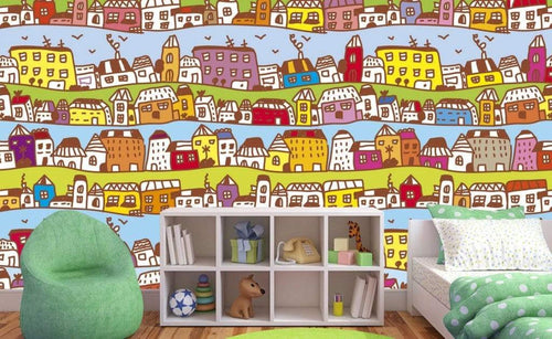 Dimex Houses in Town Wall Mural 375x250cm 5 Panels Ambiance | Yourdecoration.com