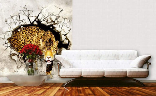 Dimex Hunting Panther Wall Mural 225x250cm 3 Panels Ambiance | Yourdecoration.com