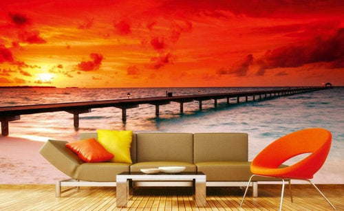 Dimex Jetty in Sunset Wall Mural 375x250cm 5 Panels Ambiance | Yourdecoration.com