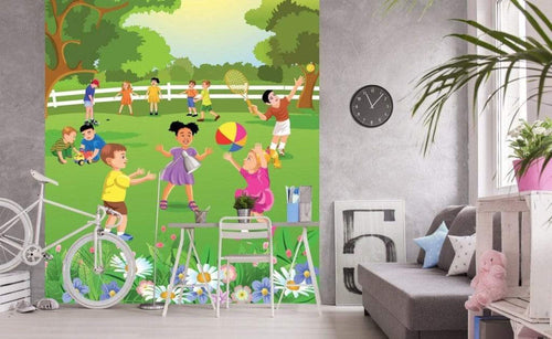 Dimex Kids in Garden Wall Mural 225x250cm 3 Panels Ambiance | Yourdecoration.com
