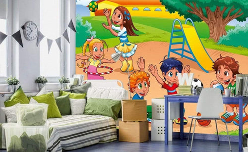 Dimex Kids in Playground Wall Mural 375x250cm 5 Panels Ambiance | Yourdecoration.com