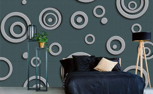 Dimex Metal Circles Wall Mural 375x250cm 5 Panels Ambiance | Yourdecoration.com