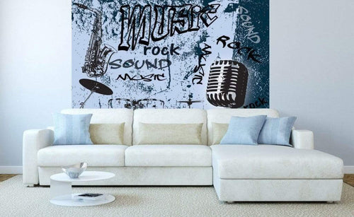 Dimex Music Blue Wall Mural 225x250cm 3 Panels Ambiance | Yourdecoration.com