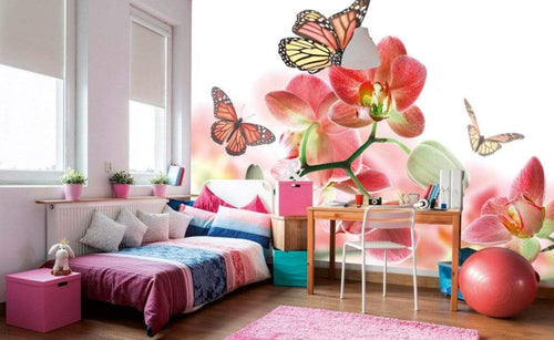 Dimex Orchids and Butterfly Wall Mural 375x250cm 5 Panels Ambiance | Yourdecoration.com