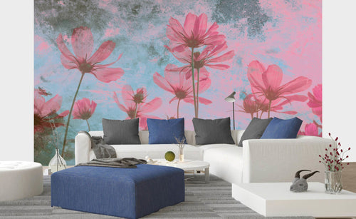 Dimex Pink Flower Abstract Wall Mural 375x250cm 5 Panels Ambiance | Yourdecoration.com