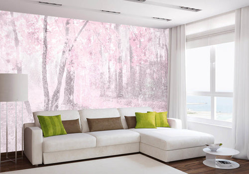 Dimex Pink Forest Abstract Wall Mural 375x250cm 5 Panels Ambiance | Yourdecoration.com