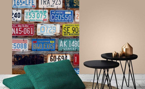Dimex Plate Numbers Wall Mural 225x250cm 3 Panels Ambiance | Yourdecoration.com