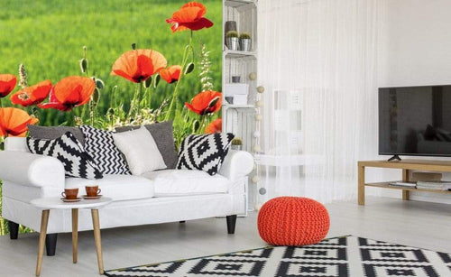 Dimex Poppy Field Wall Mural 225x250cm 3 Panels Ambiance | Yourdecoration.com