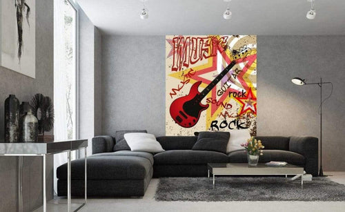 Dimex Red Guitar Wall Mural 150x250cm 2 Panels Ambiance | Yourdecoration.com