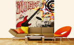 Dimex Red Guitar Wall Mural 225x250cm 3 Panels Ambiance | Yourdecoration.com