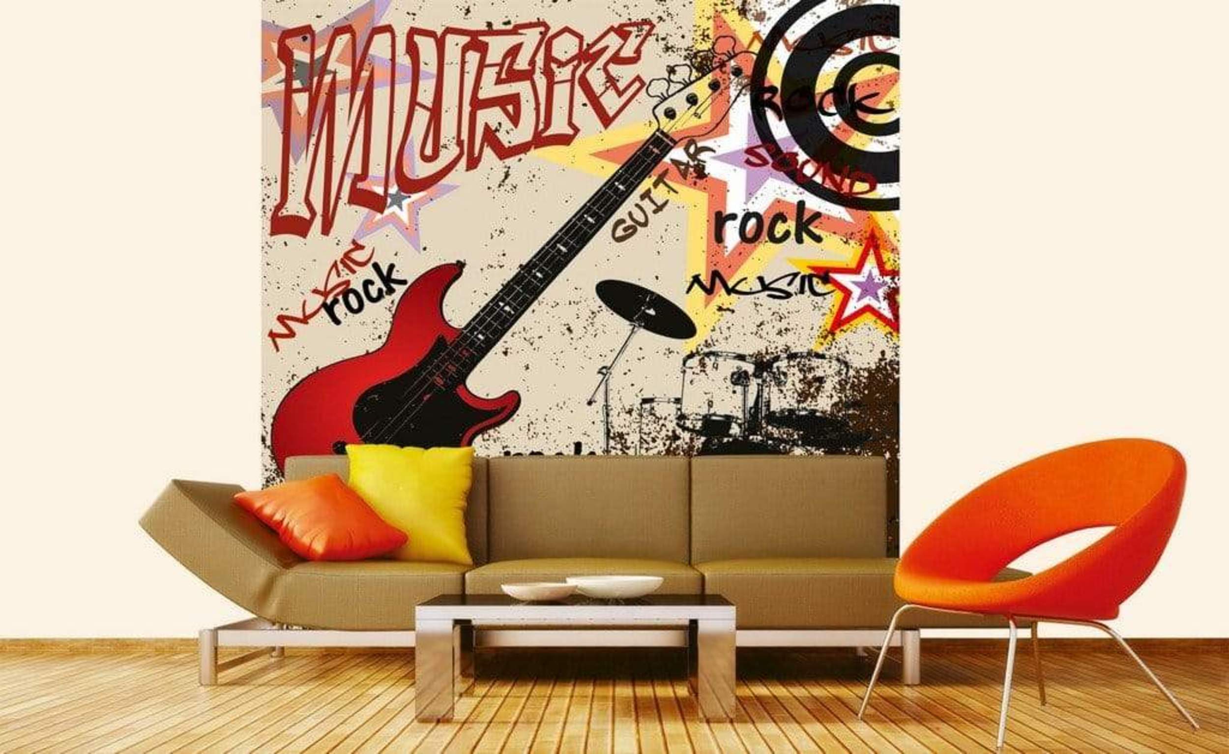 Dimex Red Guitar Wall Mural 225x250cm 3 Panels Ambiance | Yourdecoration.com