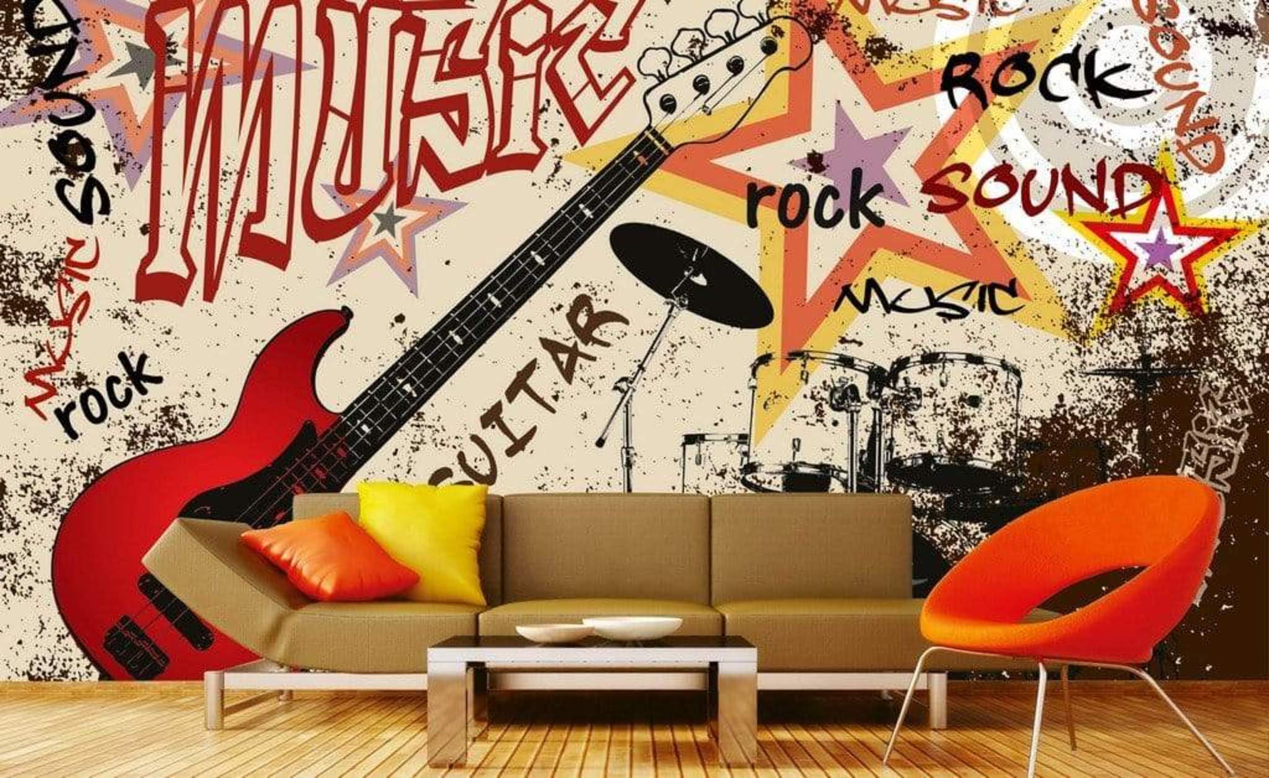 Dimex Red Guitar Wall Mural 375x250cm 5 Panels Ambiance | Yourdecoration.com