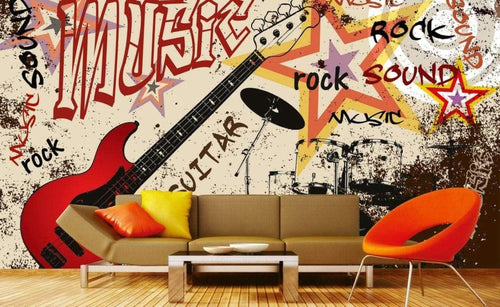 Dimex Red Guitar Wall Mural 375x250cm 5 Panels Ambiance | Yourdecoration.com
