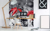 Dimex Red Leaves on Black Wall Mural 225x250cm 3 Panels Ambiance | Yourdecoration.com