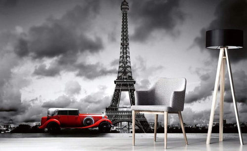 Dimex Retro Car in Paris Wall Mural 375x250cm 5 Panels Ambiance | Yourdecoration.com