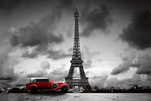 Dimex Retro Car in Paris Wall Mural 375x250cm 5 Panels | Yourdecoration.com