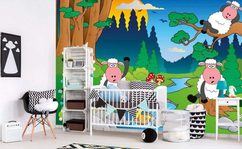 Dimex Sheep in Forest Wall Mural 375x250cm 5 Panels Ambiance | Yourdecoration.com