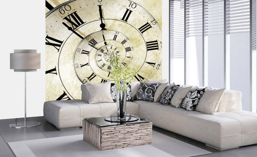 Dimex Spiral Clock Wall Mural 225x250cm 3 Panels Ambiance | Yourdecoration.com