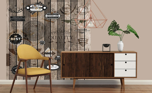 Dimex Vintage Label Wall Mural 225x250cm 3 Panels Ambiance | Yourdecoration.com