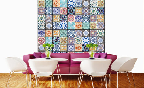 Dimex Vintage Tiles Wall Mural 225x250cm 3 Panels Ambiance | Yourdecoration.com