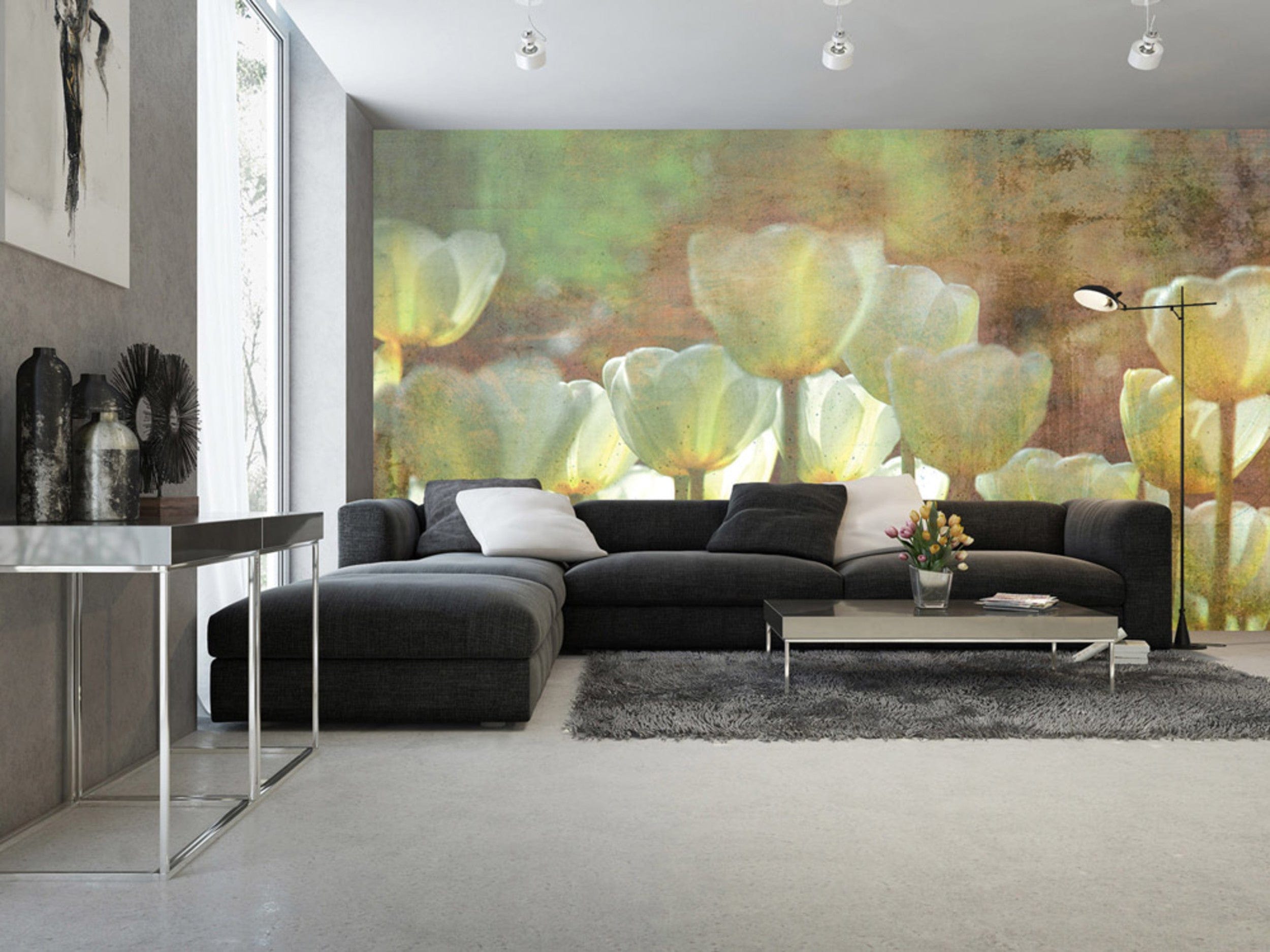 Dimex White Tulips Abstract Wall Mural 375x250cm 5 Panels Ambiance | Yourdecoration.com