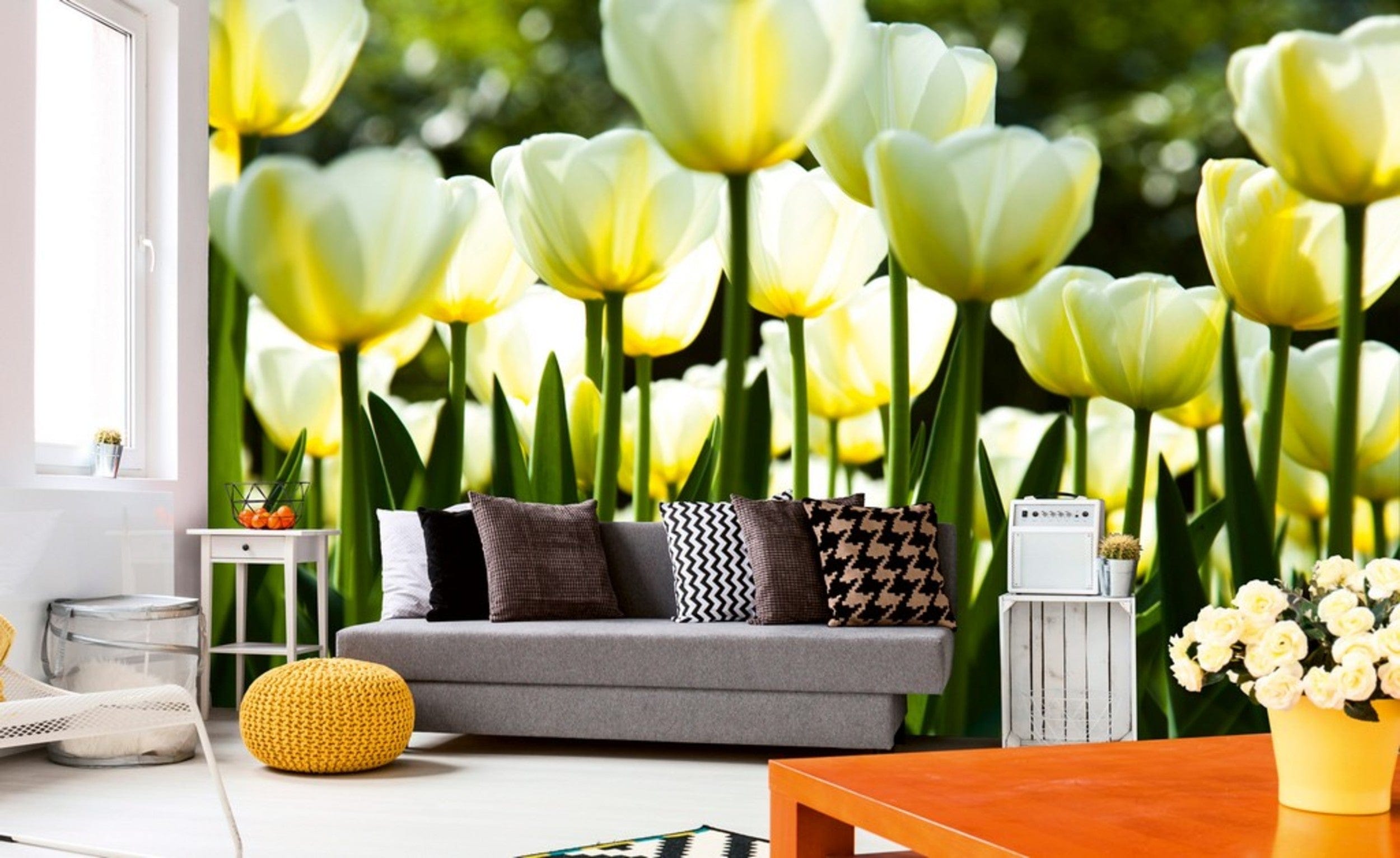 Dimex White Tulips Wall Mural 375x250cm 5 Panels Ambiance | Yourdecoration.com