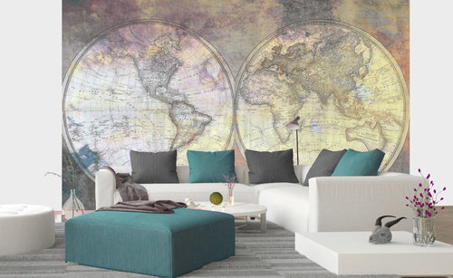 Dimex Wold Map Abstract I Wall Mural 375x250cm 5 Panels Ambiance | Yourdecoration.com