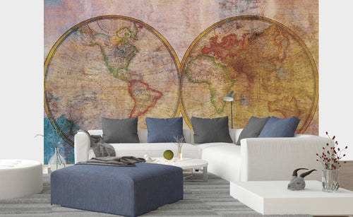 Dimex Wold Map Abstract II Wall Mural 375x250cm 5 Panels Ambiance | Yourdecoration.com