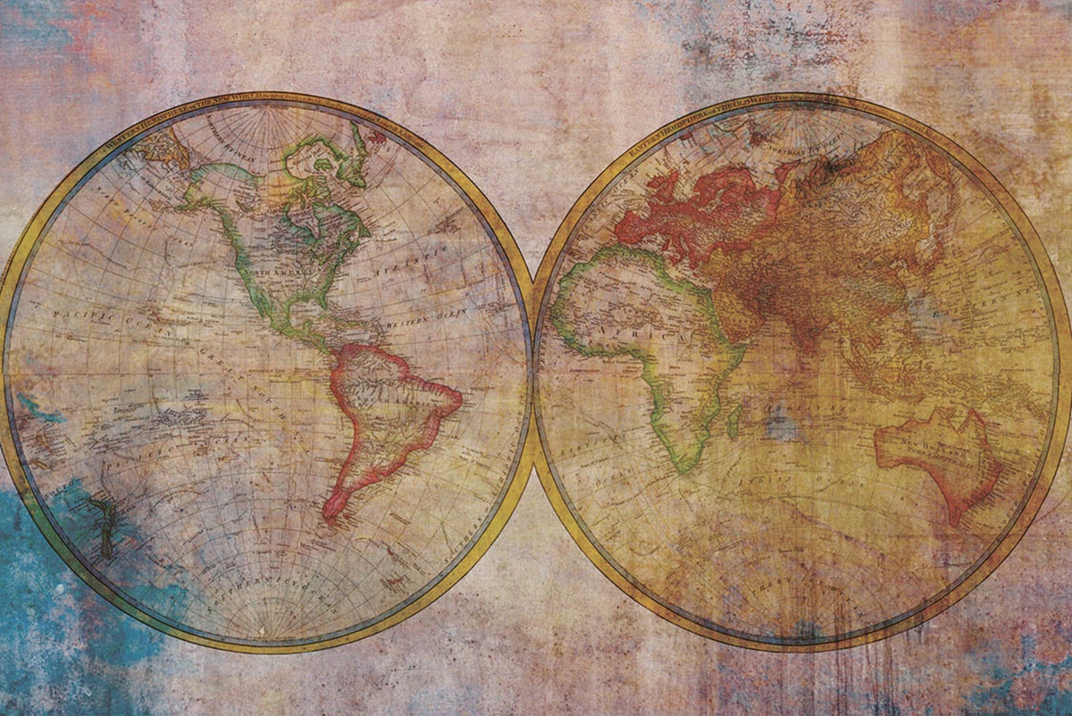 Dimex Wold Map Abstract II Wall Mural 375x250cm 5 Panels | Yourdecoration.com