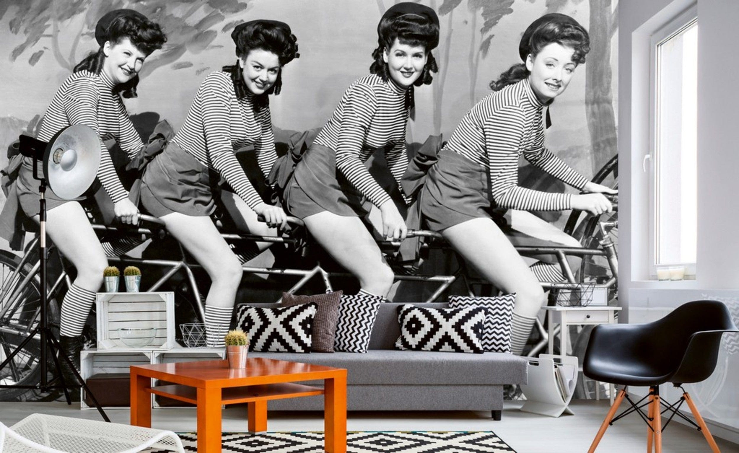 Dimex Women on Bicycle Wall Mural 375x250cm 5 Panels Ambiance | Yourdecoration.com