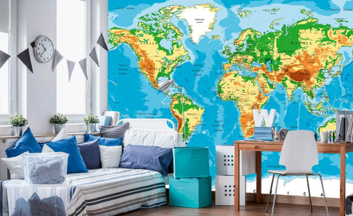 Dimex World Map Wall Mural 375x250cm 5 Panels Ambiance | Yourdecoration.com