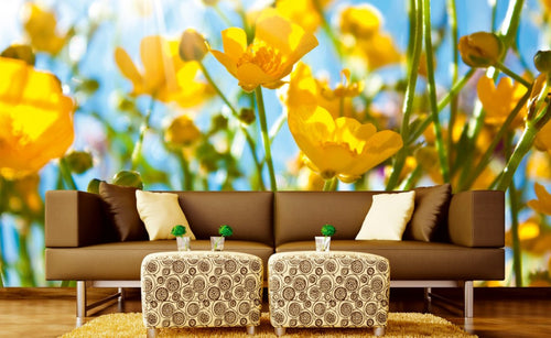Dimex Yellow Flowers Wall Mural 375x250cm 5 Panels Ambiance | Yourdecoration.com