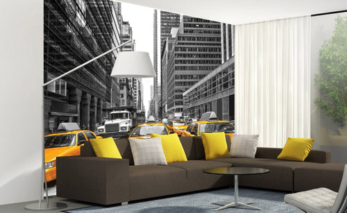 Dimex Yellow Taxi Wall Mural 225x250cm 3 Panels Ambiance | Yourdecoration.com