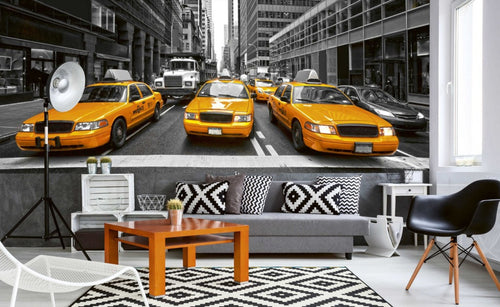 Dimex Yelow Taxi Wall Mural 375x150cm 5 Panels Ambiance | Yourdecoration.com