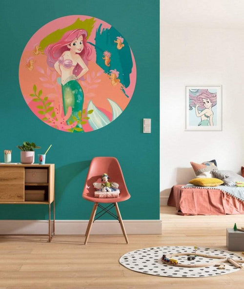 Komar Ariel Happy Coral Self Adhesive Wall Mural 125x125cm Round Ambiance | Yourdecoration.com