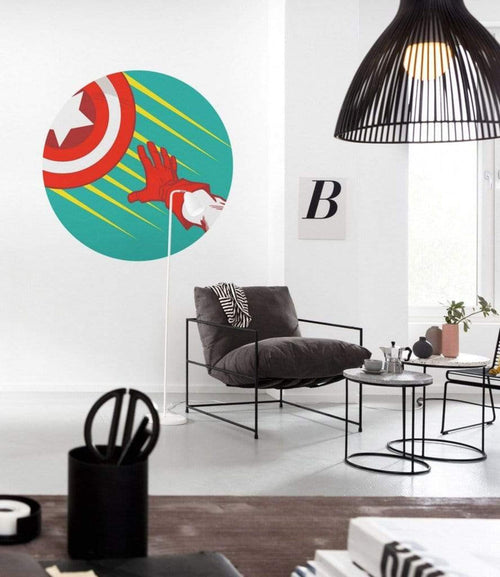 Komar Avengers Captains Shield Pop Art Self Adhesive Wall Mural 125x125cm Round Ambiance | Yourdecoration.com