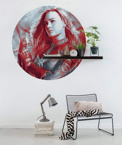 Komar Avengers Painting Captain Marvel Self Adhesive Wall Mural 125x125cm Round Ambiance | Yourdecoration.com